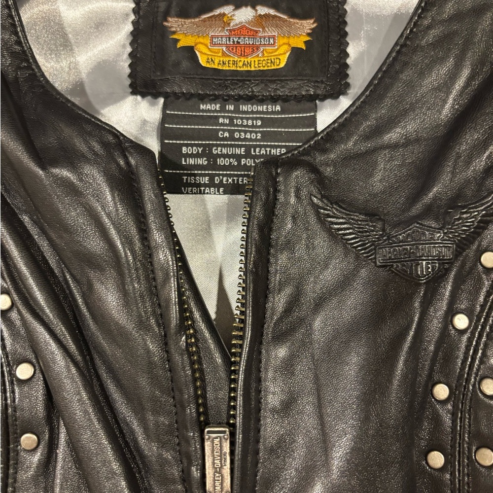 Vintage Harley Davidson Black Leather fancy ✨silver  Studded ✨Vest -XS-Zip front - Picture 4 of 16